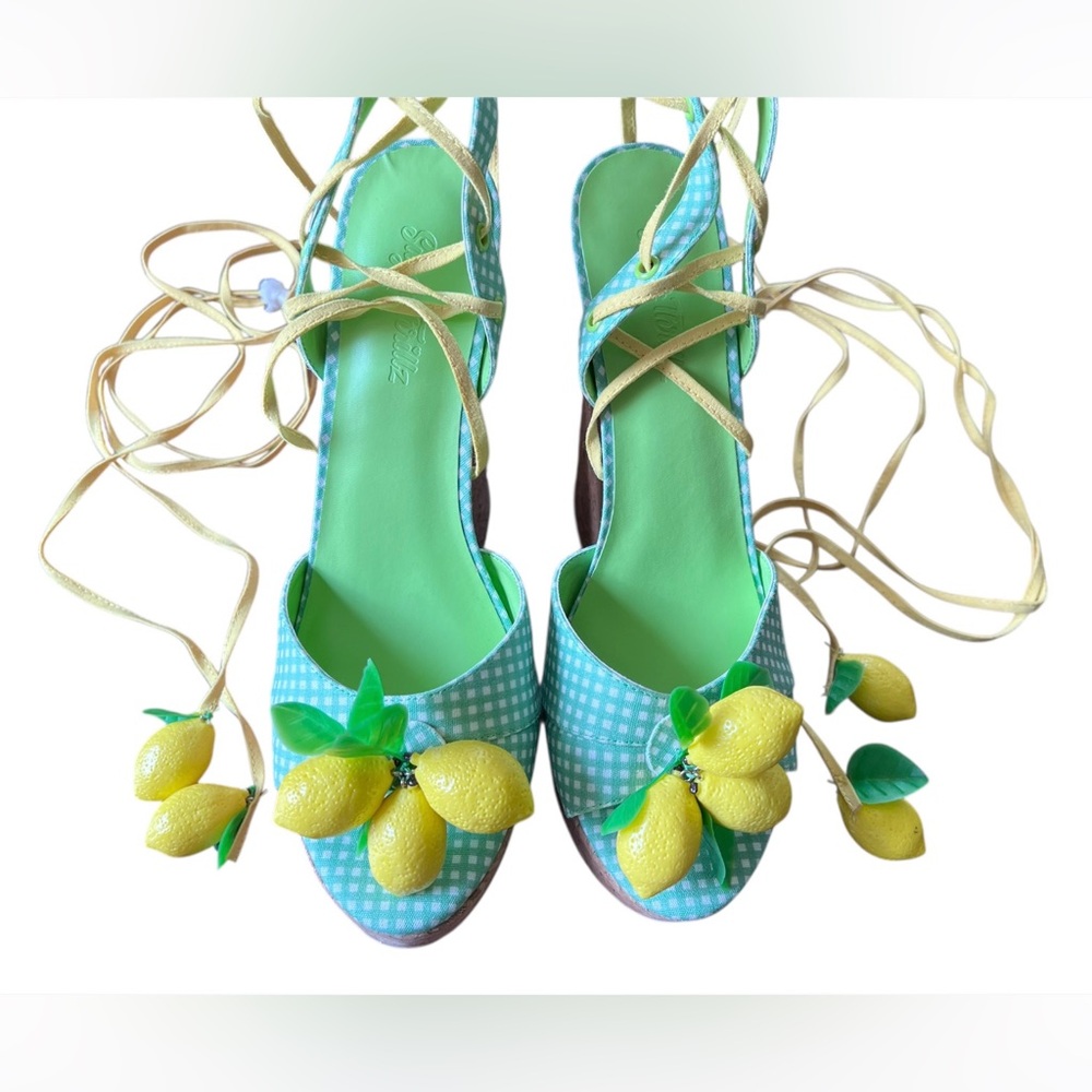 Dollskill NEW Sugar Thrillz Sour Hour Green Gingham Lemon Platform Heels Size 11 - Picture 13 of 16